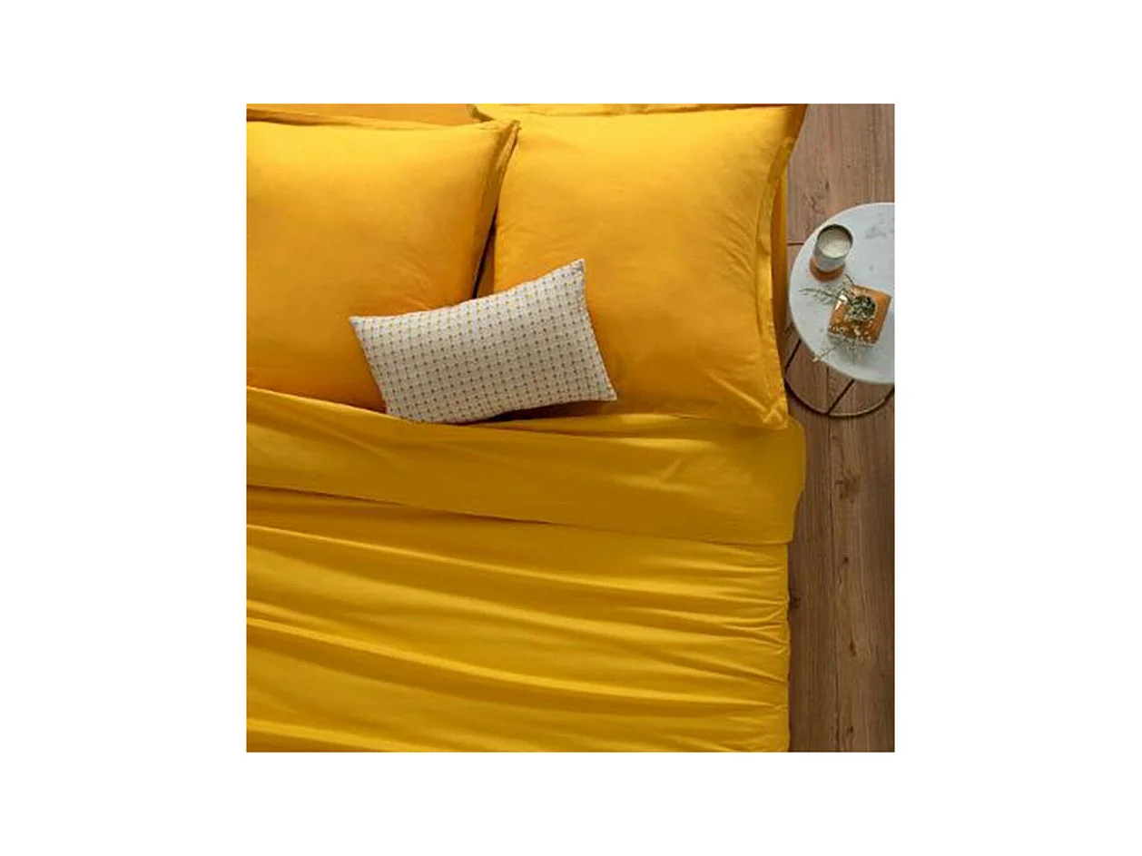 Drap housse 2 Personnes en Coton Ocre 140 x 190 cm