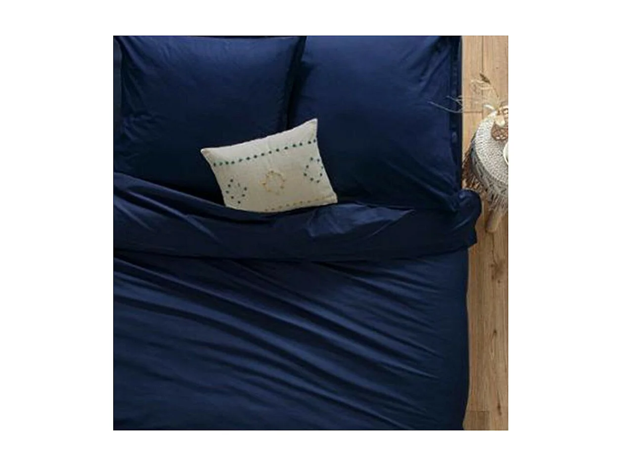 Drap housse 1 Personne en Coton Bleu encre 90 x 190 cm