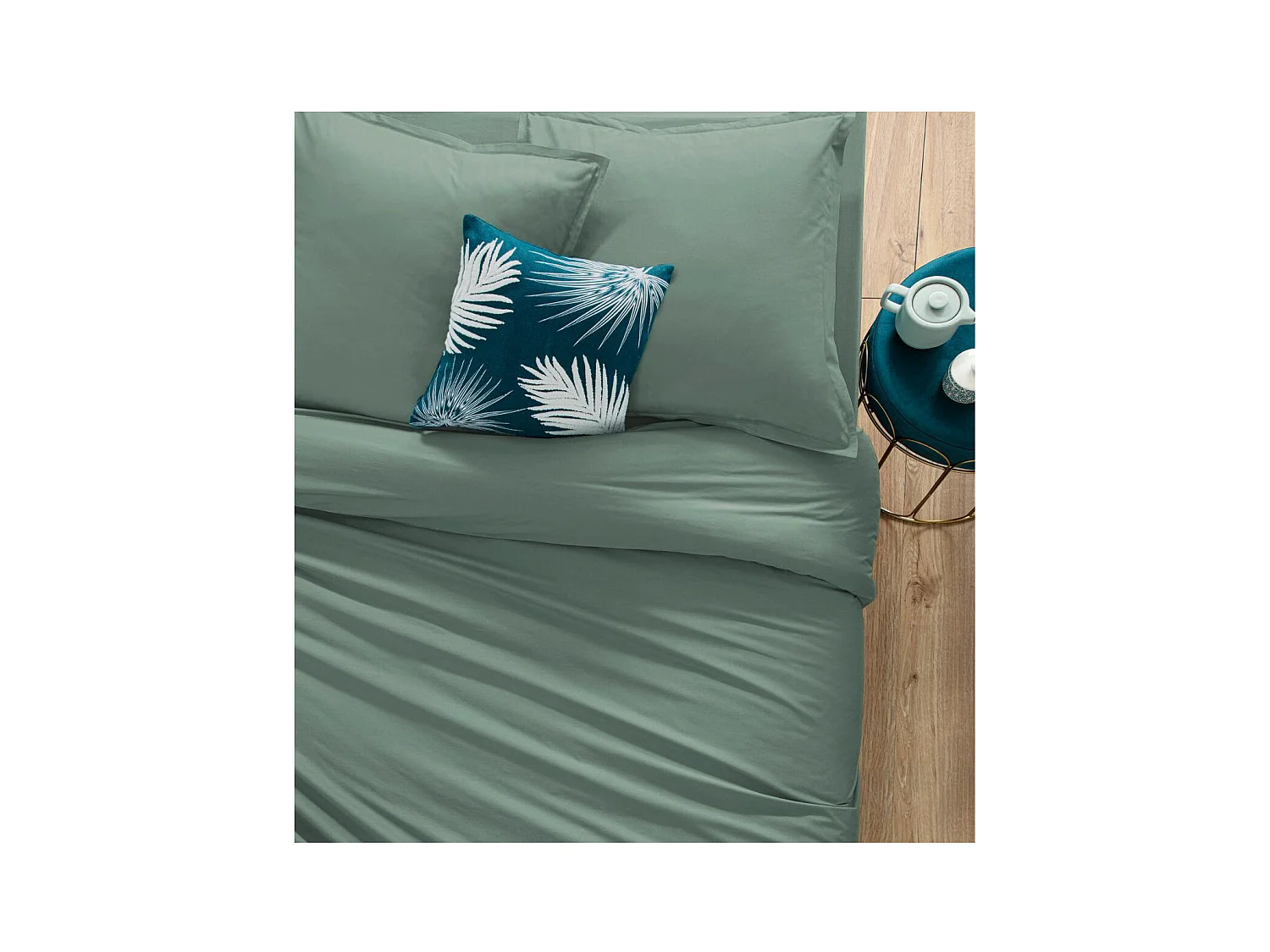 Drap housse 2 Personnes en Coton Vert céladon 160 x 200 cm