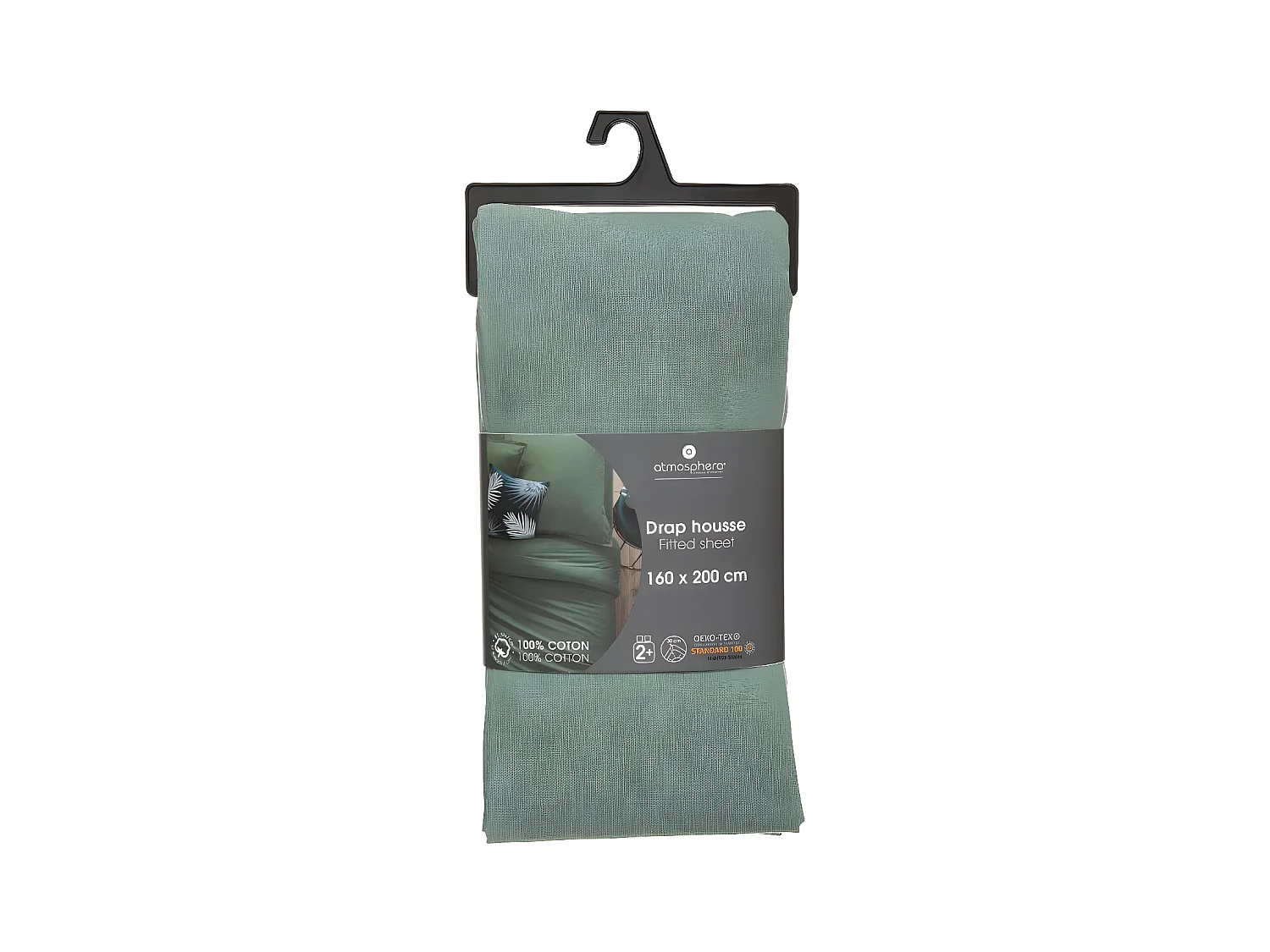 Drap housse 2 Personnes en Coton Vert céladon 160 x 200 cm