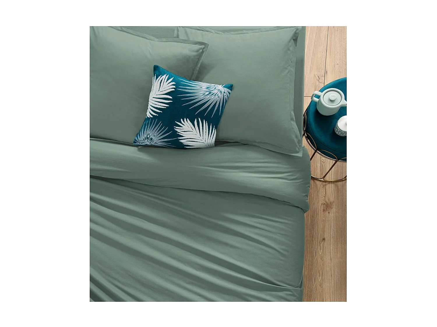 Drap housse 2 Personnes en Coton Vert céladon 160 x 200 cm