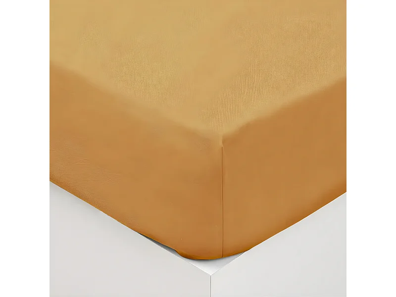 Drap housse 2 Personnes en Coton lavé Ocre 160 x 200 cm