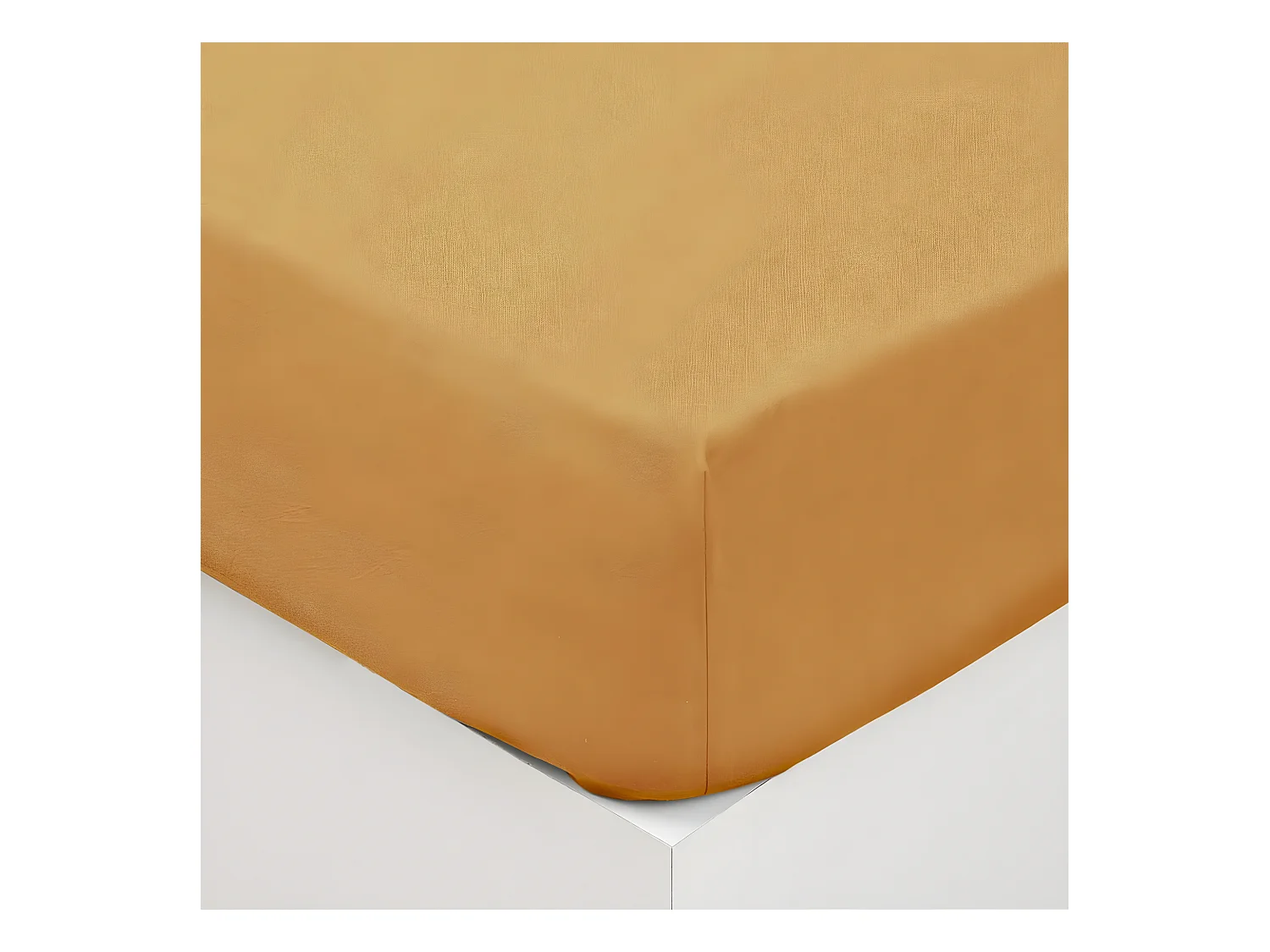 Drap housse 2 Personnes en Coton lavé Ocre 160 x 200 cm