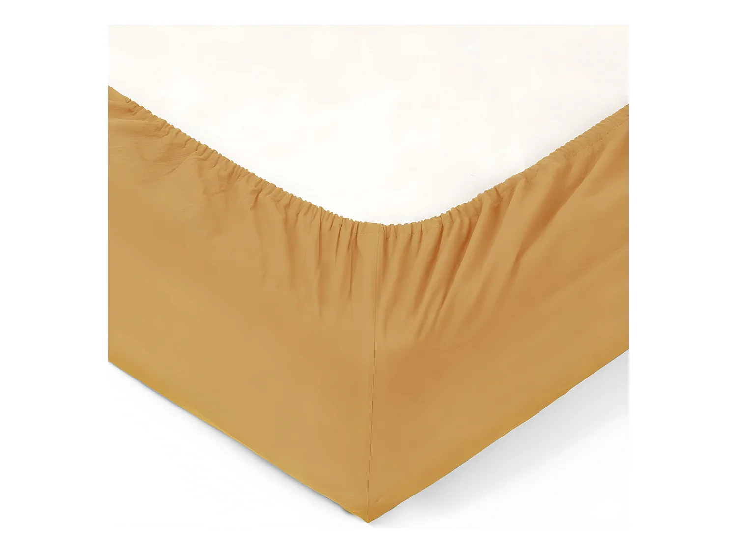 Drap housse 2 Personnes en Coton lavé Ocre 160 x 200 cm