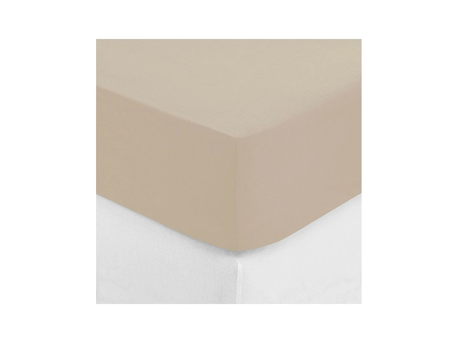 Drap housse 2 Personnes en Coton Beige lin 140 x 190 cm