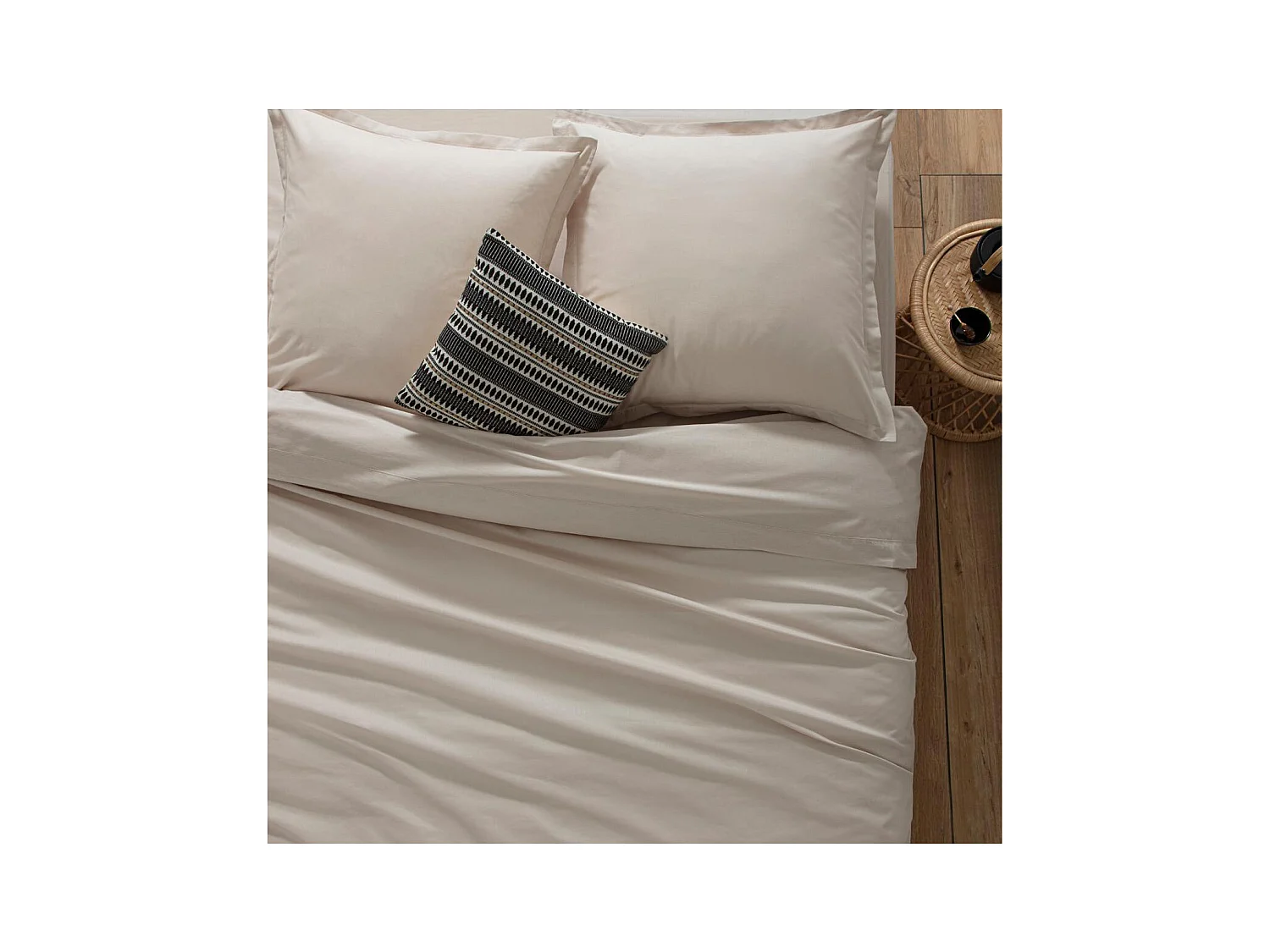 Drap housse 2 Personnes en Coton Beige lin 140 x 190 cm