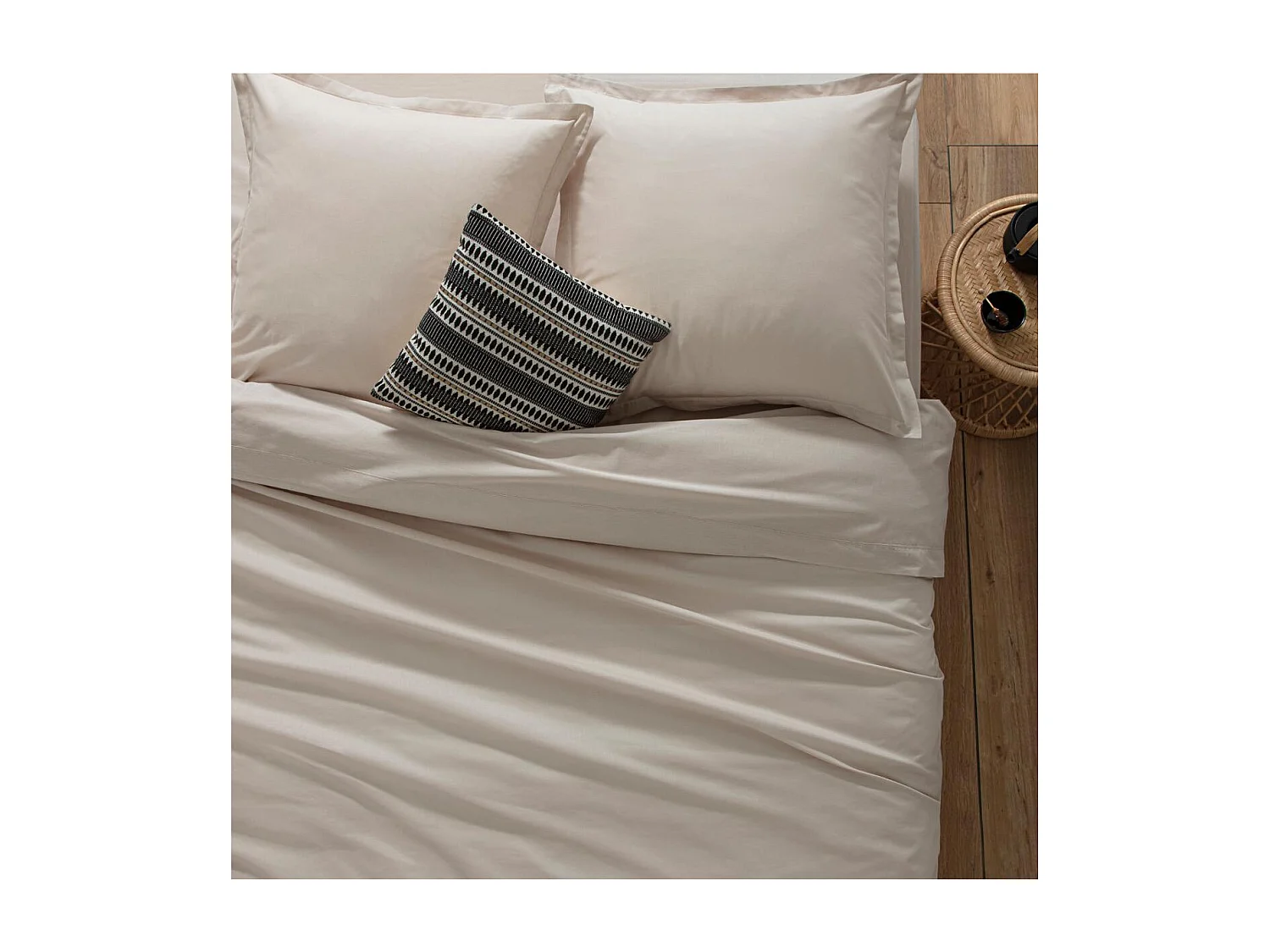 Drap housse 2 Personnes en Coton Beige lin 140 x 190 cm