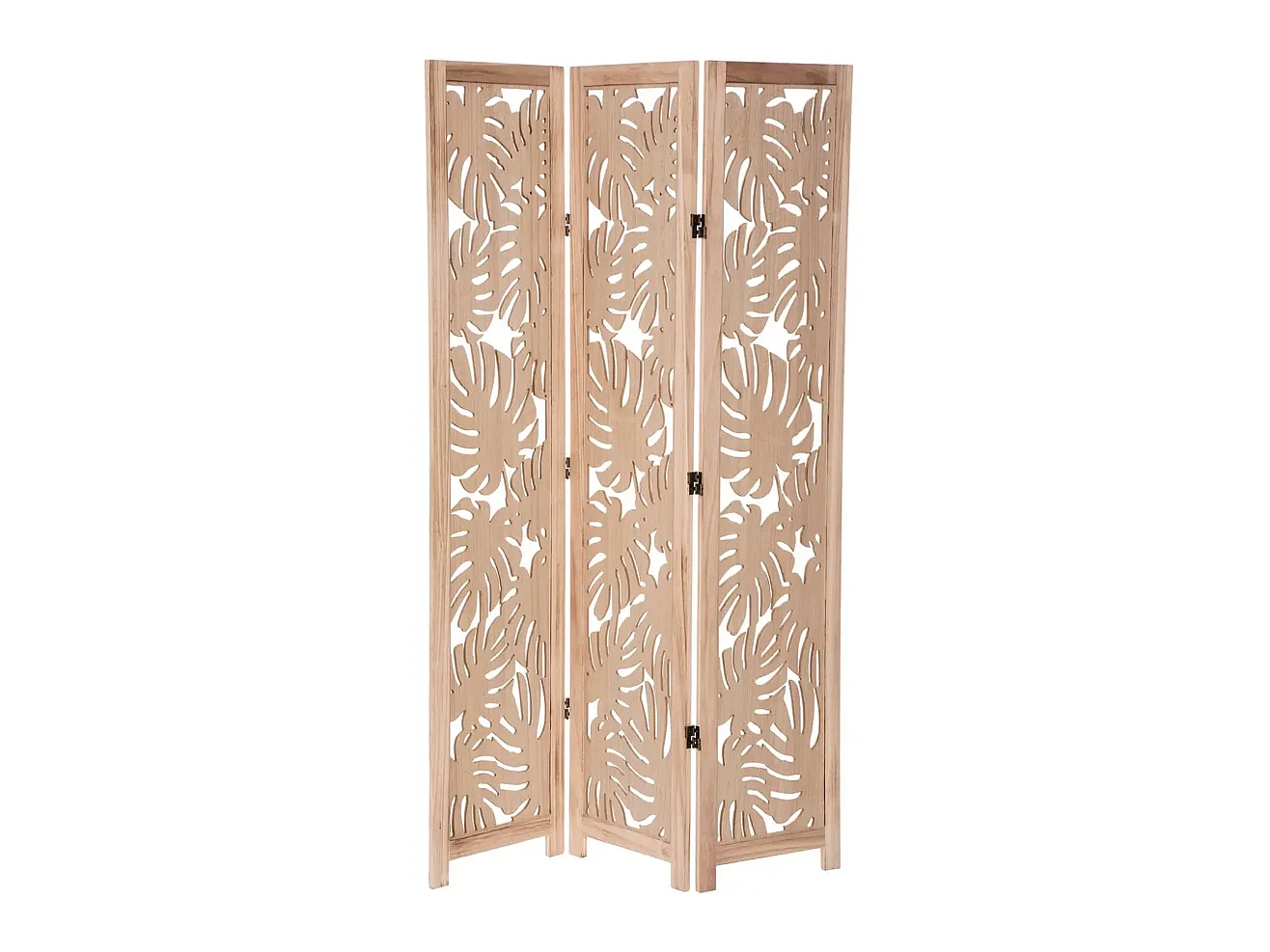 Paravent palm 3 pans, cloison de séparation en bois clair de paulownia - Longueur 105 x Profondeur 1.65 x Hauteur 165 cm