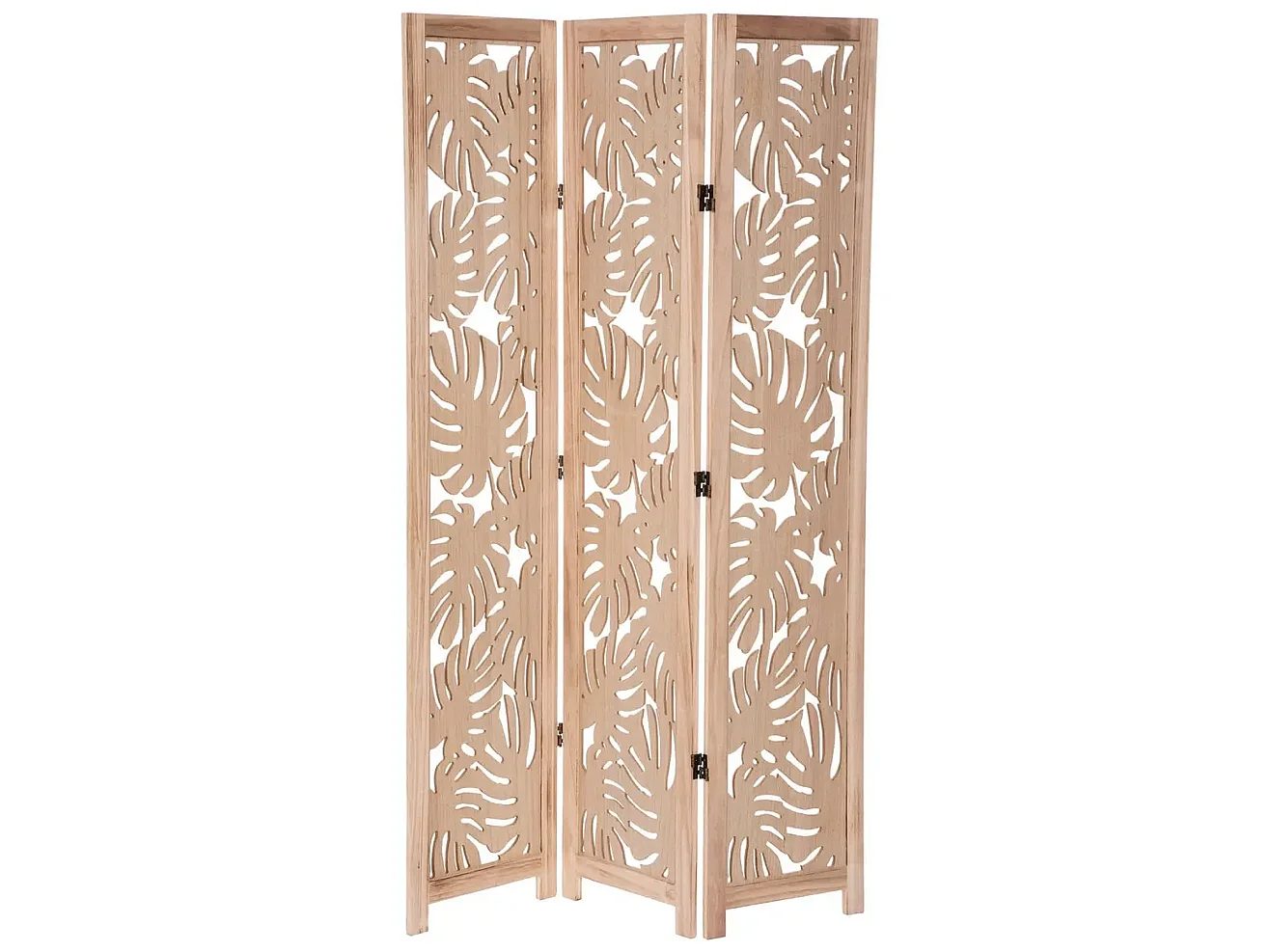 Paravent palm 3 pans, cloison de séparation en bois clair de paulownia - Longueur 105 x Profondeur 1.65 x Hauteur 165 cm