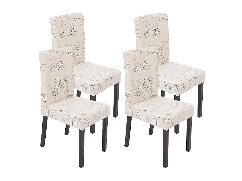 Lot de 4 chaises de salle à manger en tissu crème imprimé pieds foncés CDS04130