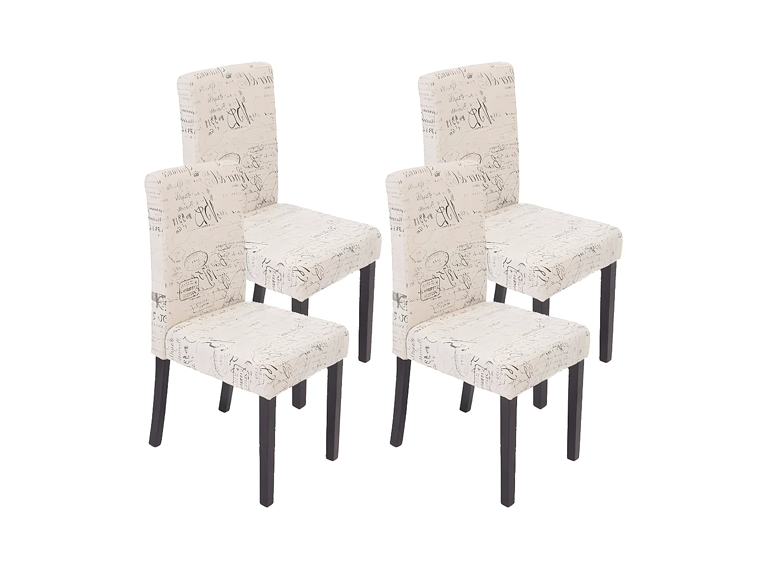 Lot de 4 chaises de salle à manger en tissu crème imprimé pieds foncés CDS04130