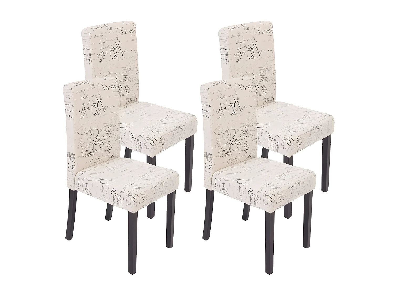 Lot de 4 chaises de salle à manger en tissu crème imprimé pieds foncés CDS04130