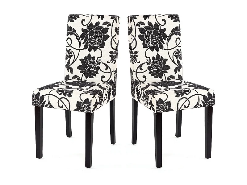Lot de 2 chaises de salle à manger en tissu imprimé blanc&noir pieds foncés CDS04022