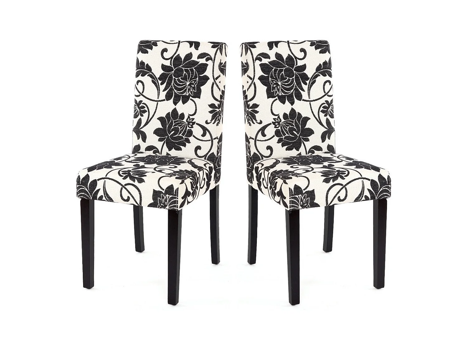 Lot de 2 chaises de salle à manger en tissu imprimé blanc&noir pieds foncés CDS04022