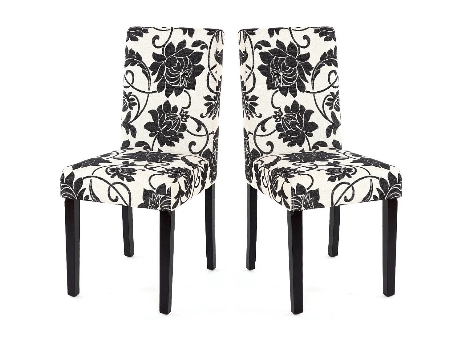 Lot de 2 chaises de salle à manger en tissu imprimé blanc&noir pieds foncés CDS04022