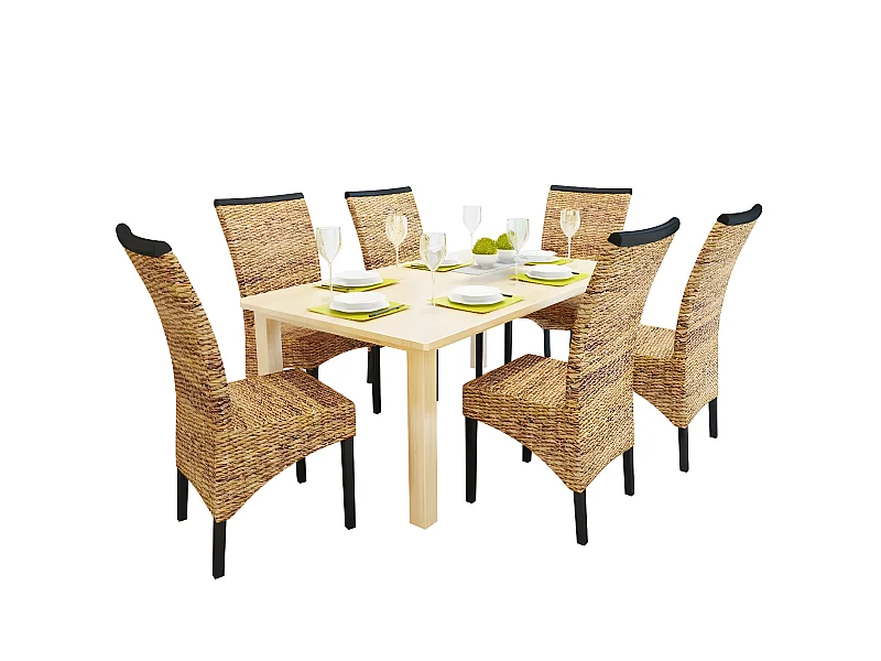 Lot de 6 chaises de salle à manger cuisine style philippin bois solide de manguier et abaca CDS022244
