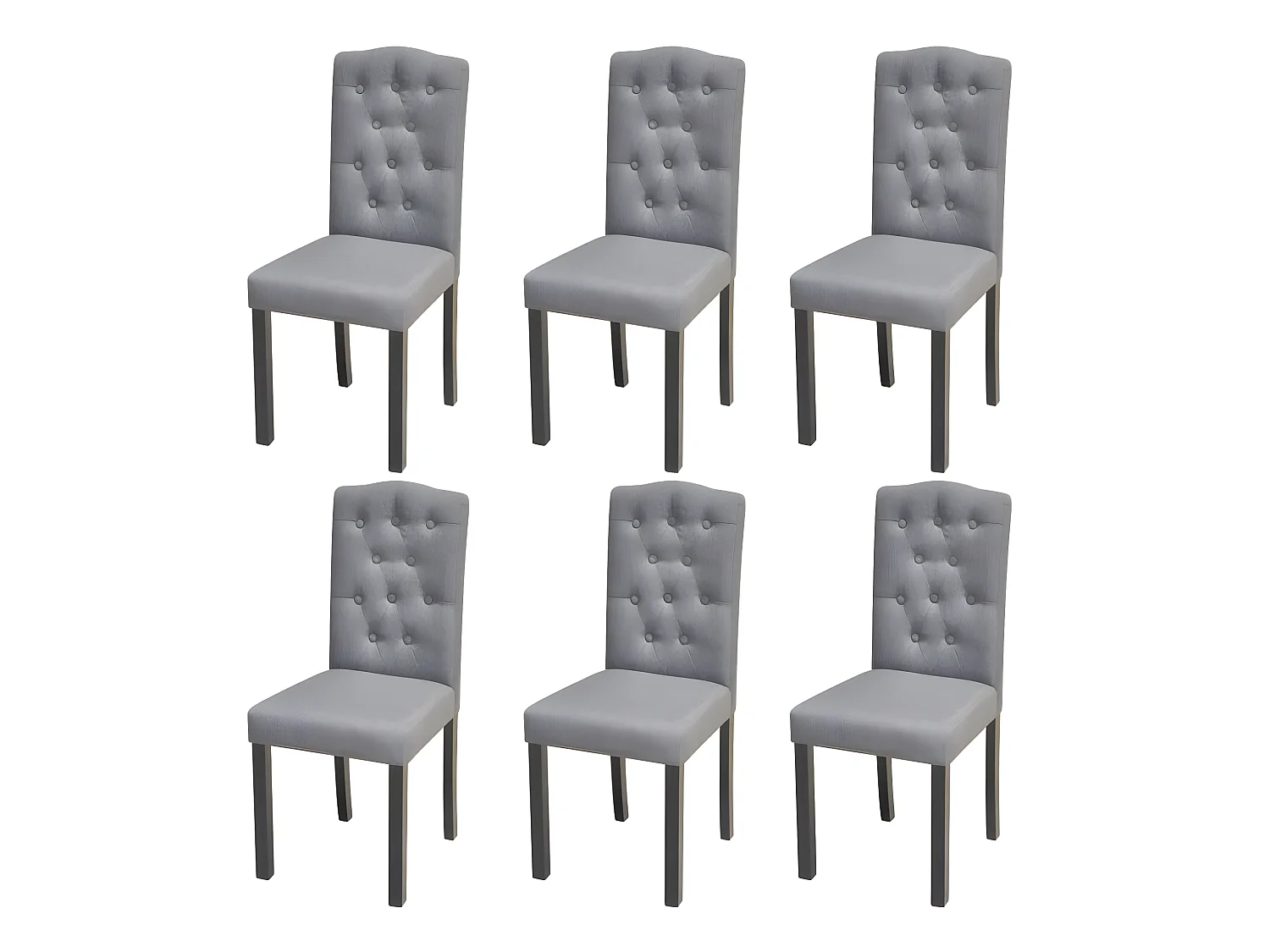 Lot de 6 chaises de salle à manger cuisine style moderne dossier capitonné tissu gris CDS022506