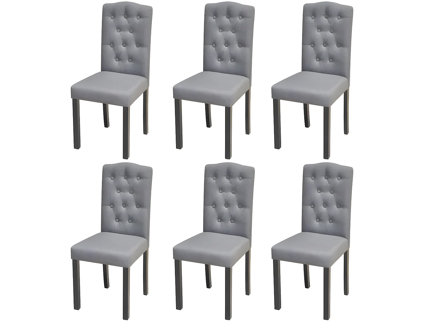 Lot de 6 chaises de salle à manger cuisine style moderne dossier capitonné tissu gris CDS022506