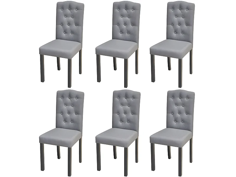 Lot de 6 chaises de salle à manger cuisine style moderne dossier capitonné tissu gris CDS022506