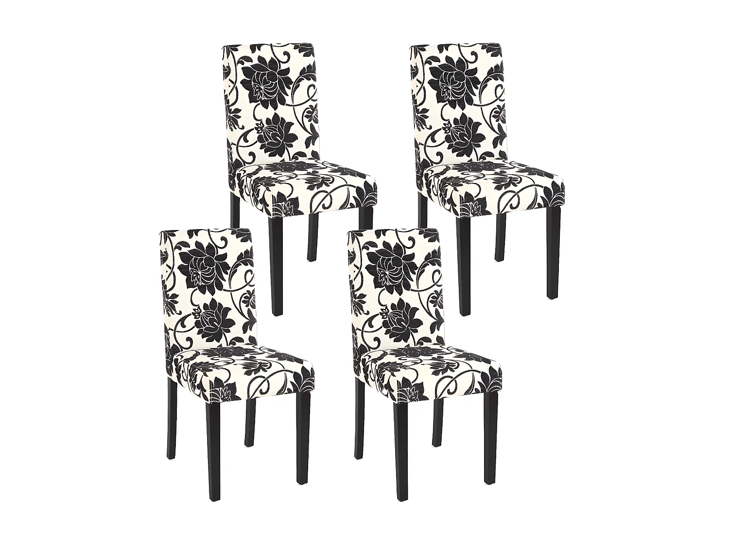 Lot de 4 chaises de salle à manger en tissu imprimé blanc&noir pieds foncés CDS04122