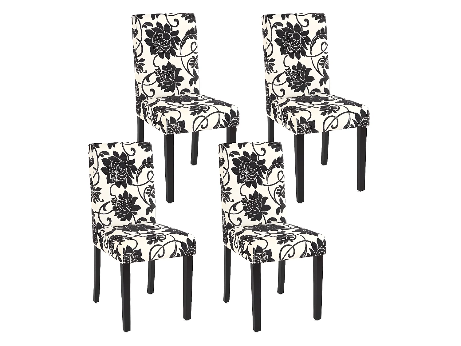 Lot de 4 chaises de salle à manger en tissu imprimé blanc&noir pieds foncés CDS04122