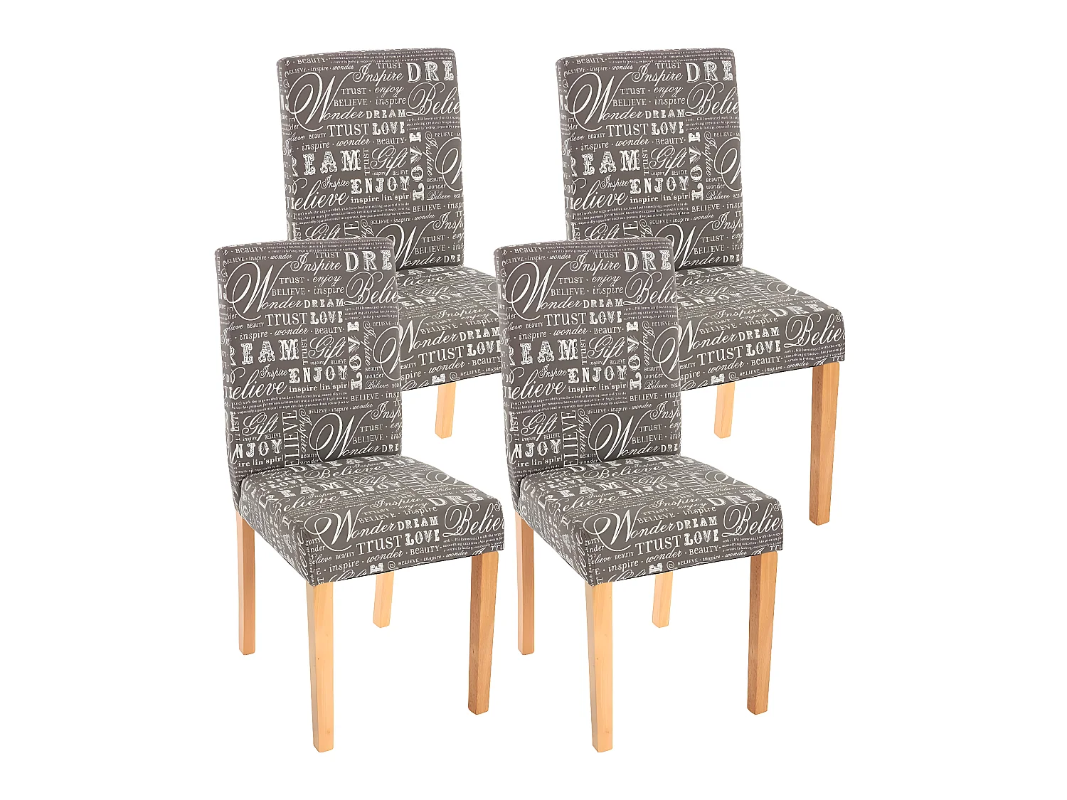 Lot de 4 chaises de salle à manger en tissu imprimé gris pieds clairs CDS04119