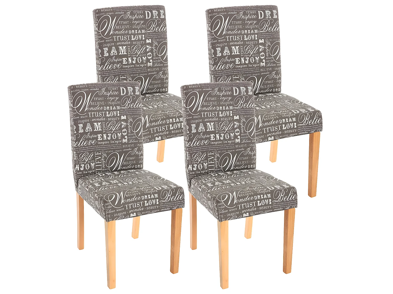 Lot de 4 chaises de salle à manger en tissu imprimé gris pieds clairs CDS04119