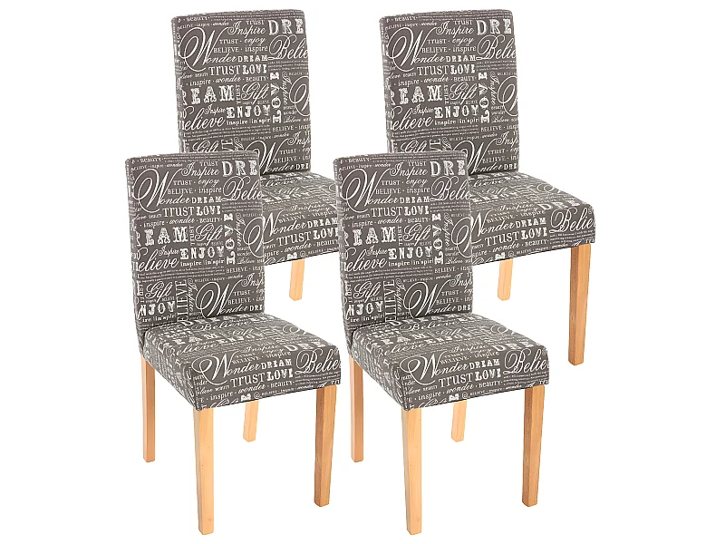 Lot de 4 chaises de salle à manger en tissu imprimé gris pieds clairs CDS04119