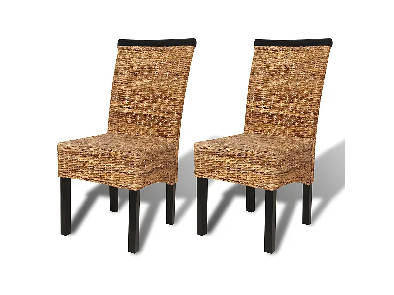 Lot de 2 chaises de salle à manger cuisine design moderne bois solide de manguier et abaca CDS020291