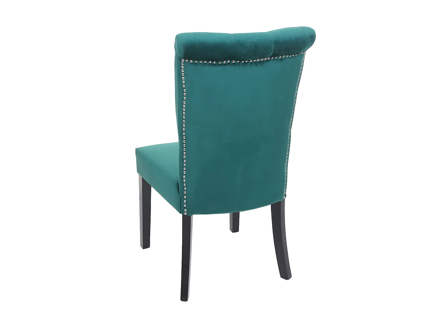 Lot de 2 chaises à manger cuisine en velours vert foncé avec décoration bouton cristal pieds bois noirs 04_0000354