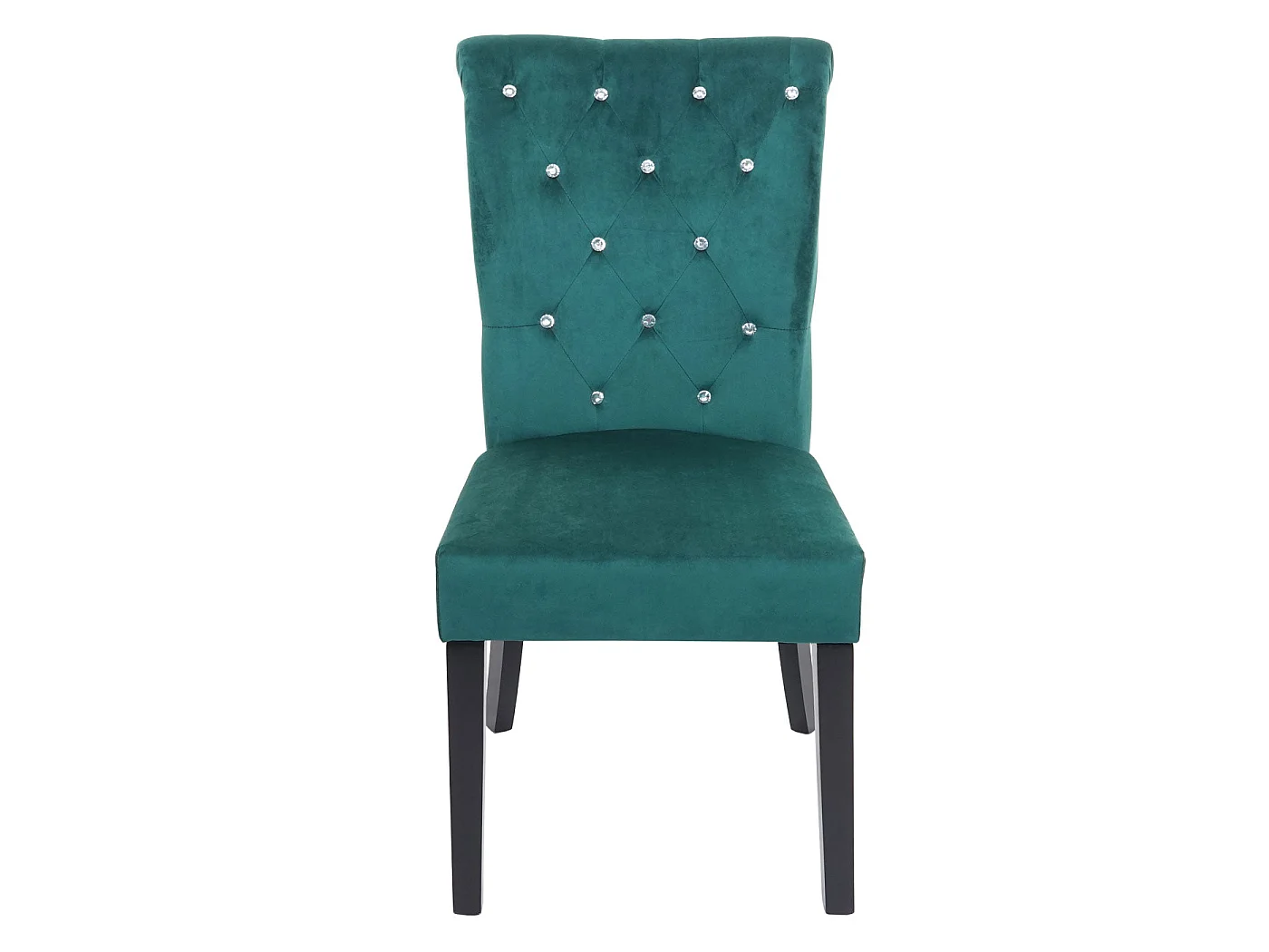 Lot de 2 chaises à manger cuisine en velours vert foncé avec décoration bouton cristal pieds bois noirs 04_0000354