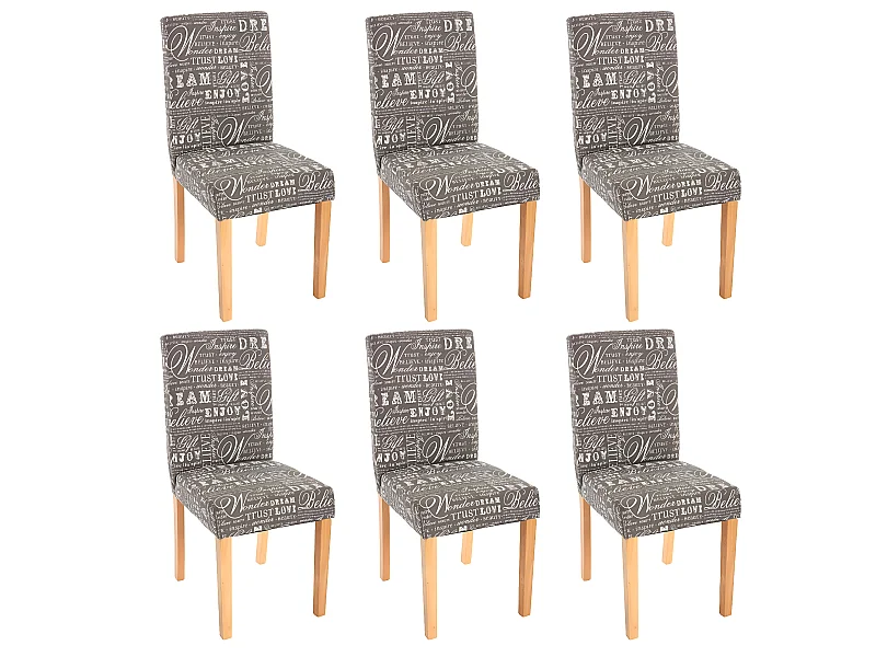 Lot de 6 chaises de salle à manger en tissu imprimé gris pieds clairs CDS04219