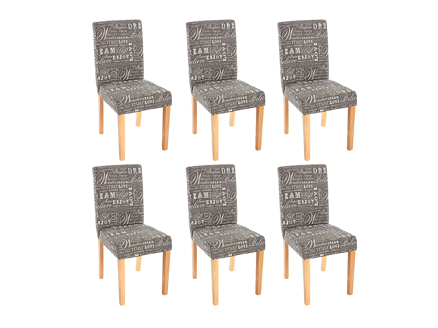 Lot de 6 chaises de salle à manger en tissu imprimé gris pieds clairs CDS04219