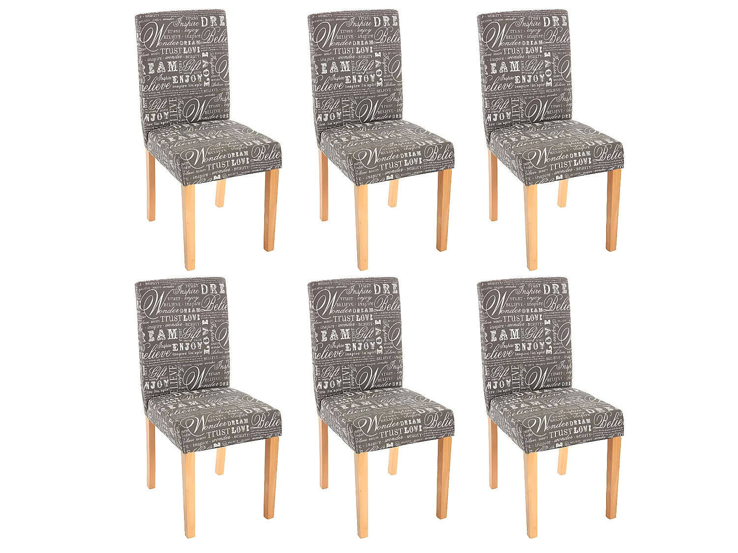 Lot de 6 chaises de salle à manger en tissu imprimé gris pieds clairs CDS04219