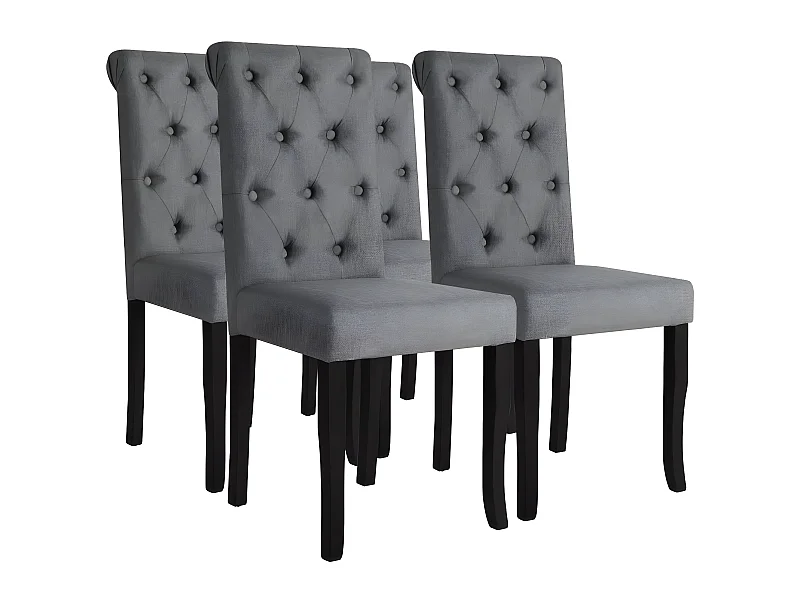 Lot de 4 chaises de salle à manger cuisine dossier capitonné tissu gris foncé CDS021546