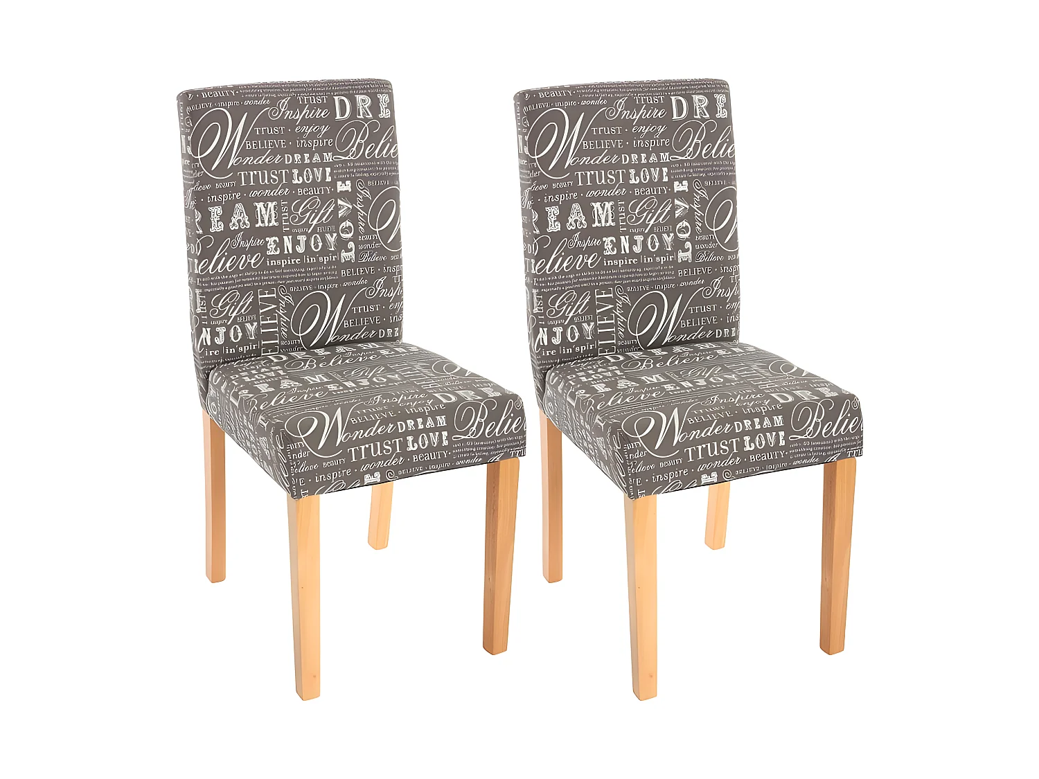 Lot de 2 chaises de salle à manger en tissu imprimé gris pieds clairs CDS04019