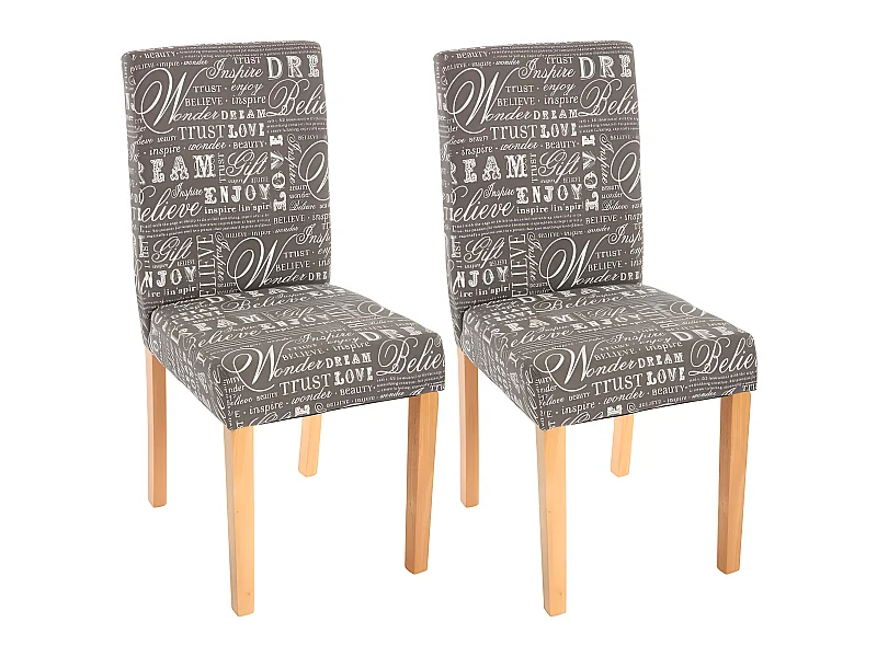 Lot de 2 chaises de salle à manger en tissu imprimé gris pieds clairs CDS04019