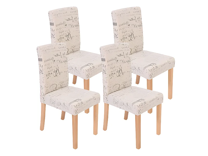 Lot de 4 chaises de salle à manger en tissu crème imprimé pieds clairs CDS04129
