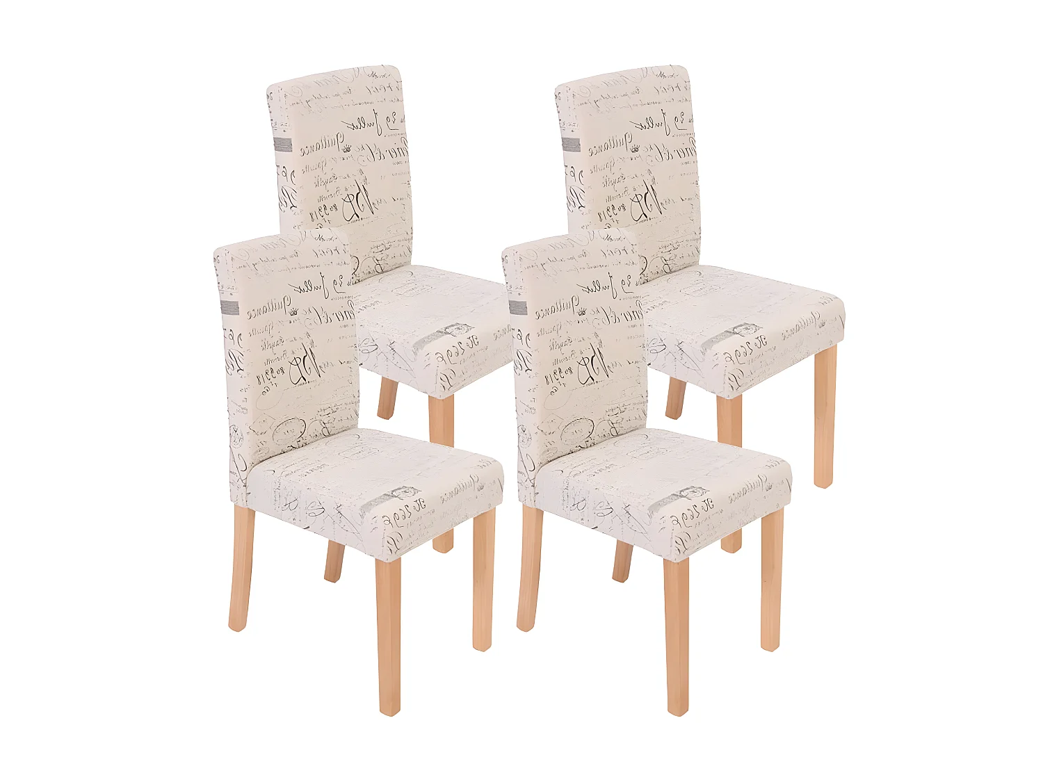 Lot de 4 chaises de salle à manger en tissu crème imprimé pieds clairs CDS04129