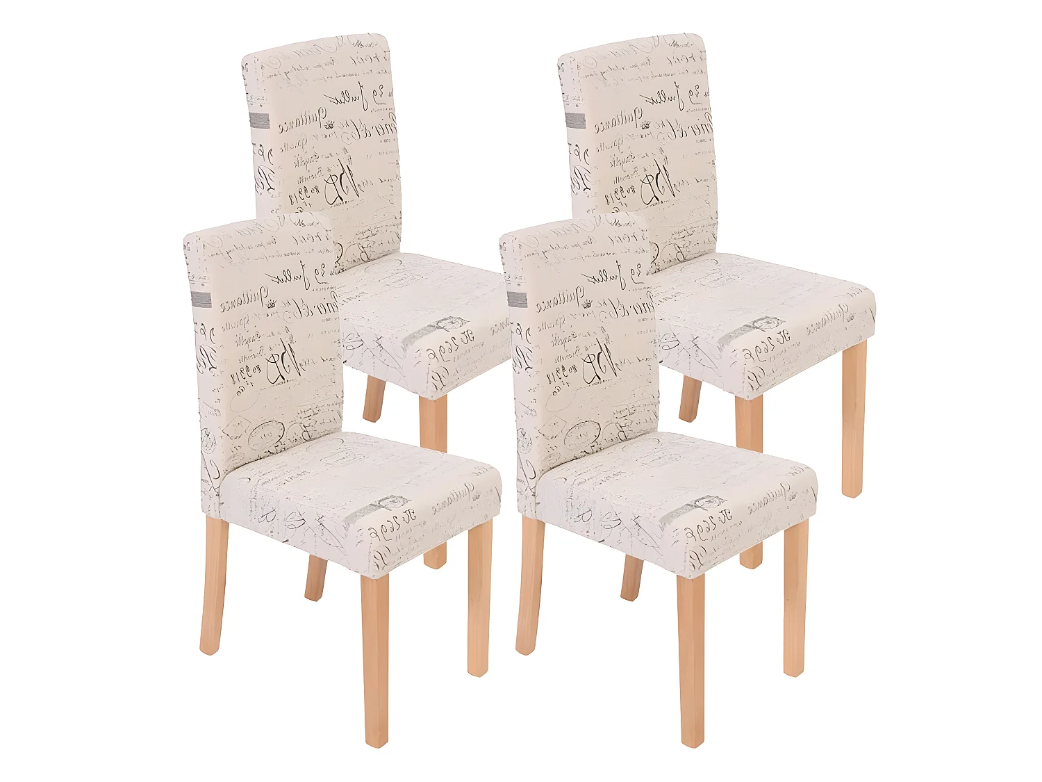 Lot de 4 chaises de salle à manger en tissu crème imprimé pieds clairs CDS04129
