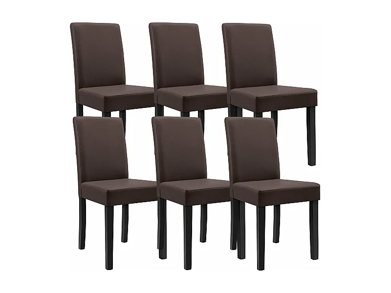 6 chaises rembourrées synthétique marron mat avec pieds en bois massif 03_0000282