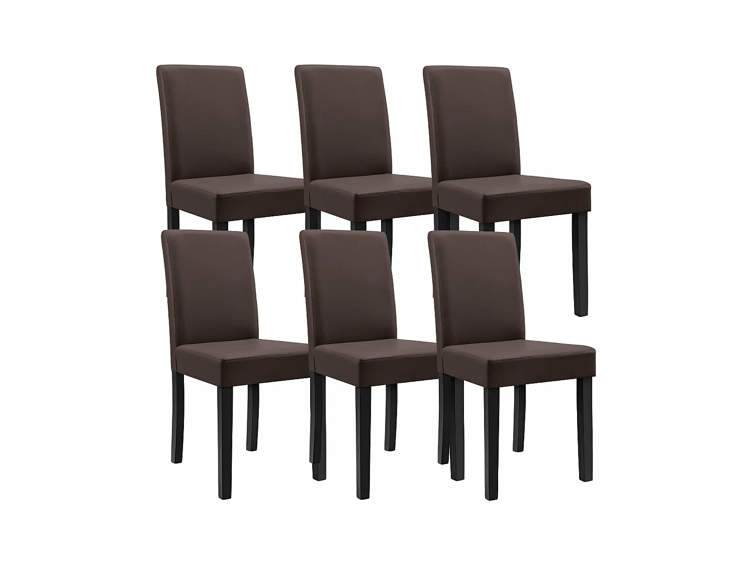 6 chaises rembourrées synthétique marron mat avec pieds en bois massif 03_0000282