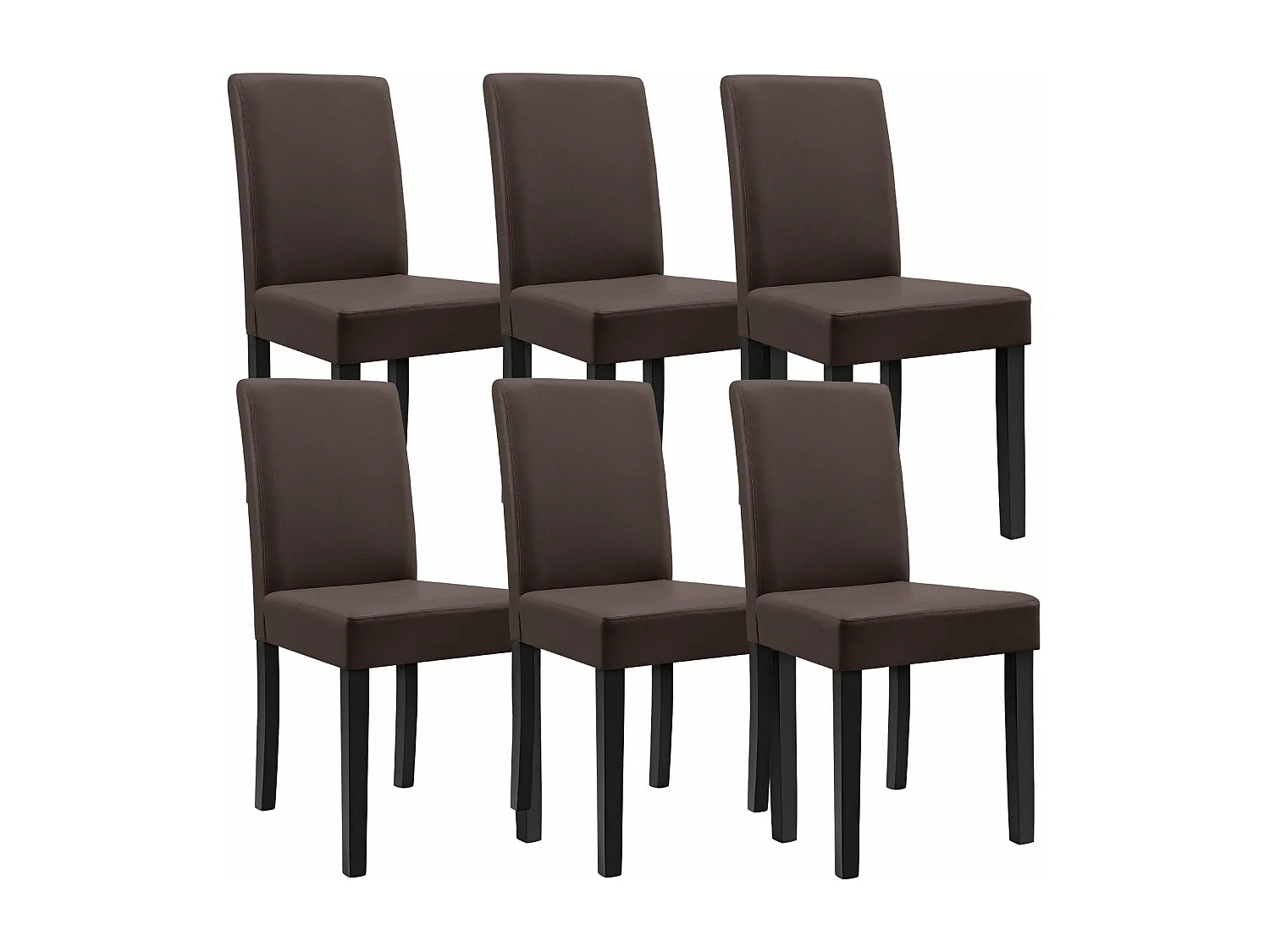 6 chaises rembourrées synthétique marron mat avec pieds en bois massif 03_0000282