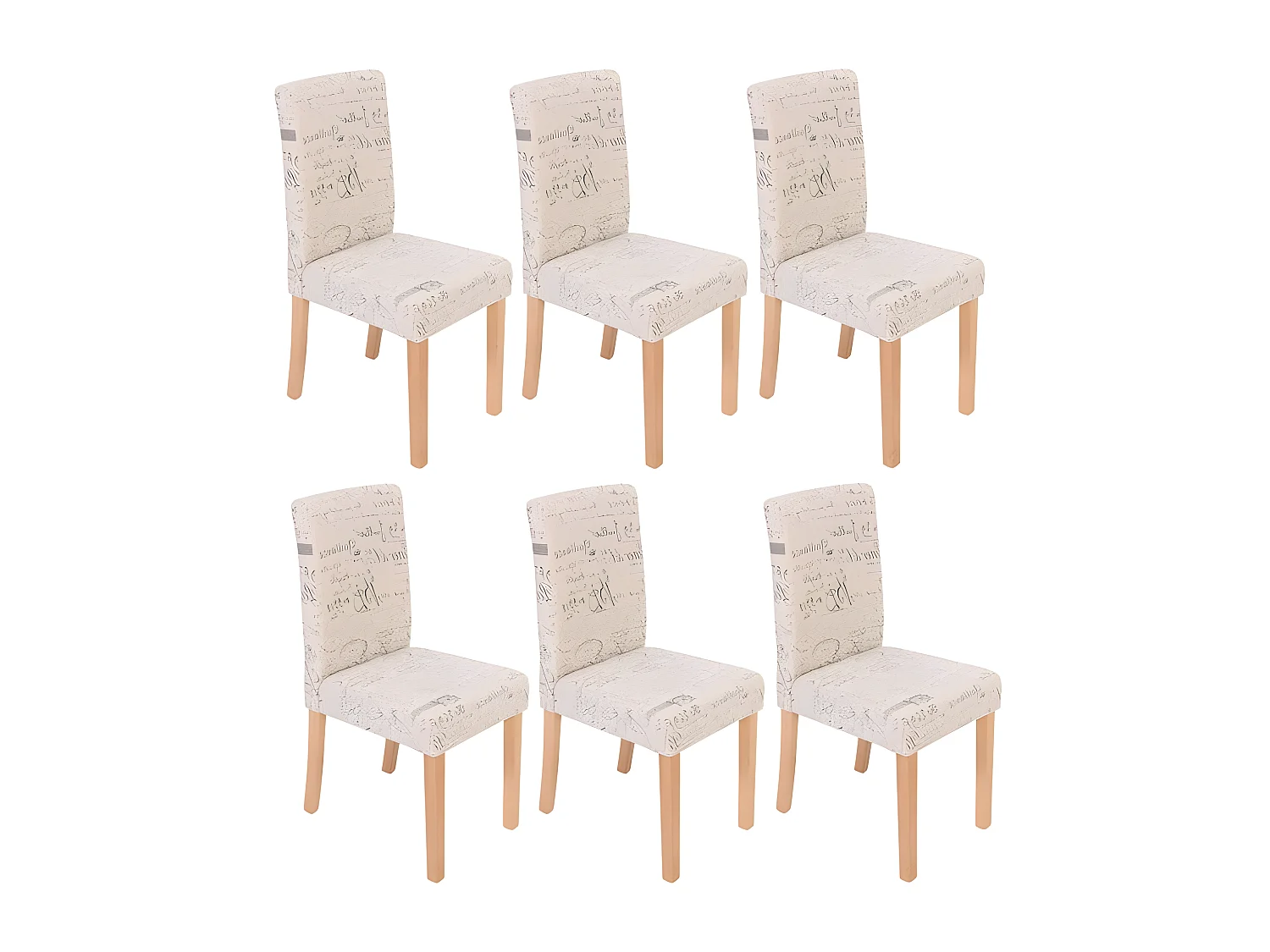 Lot de 6 chaises de salle à manger en tissu crème imprimé pieds clairs CDS04229