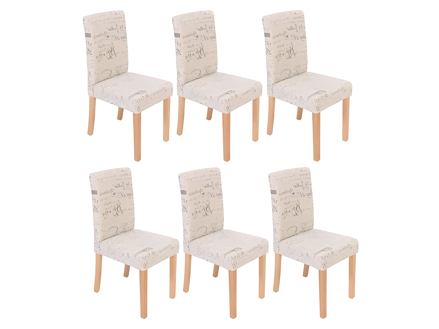 Lot de 6 chaises de salle à manger en tissu crème imprimé pieds clairs CDS04229