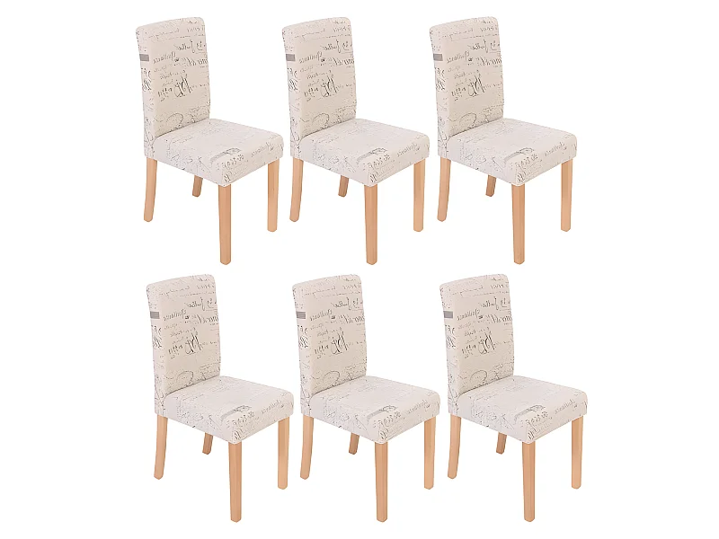 Lot de 6 chaises de salle à manger en tissu crème imprimé pieds clairs CDS04229