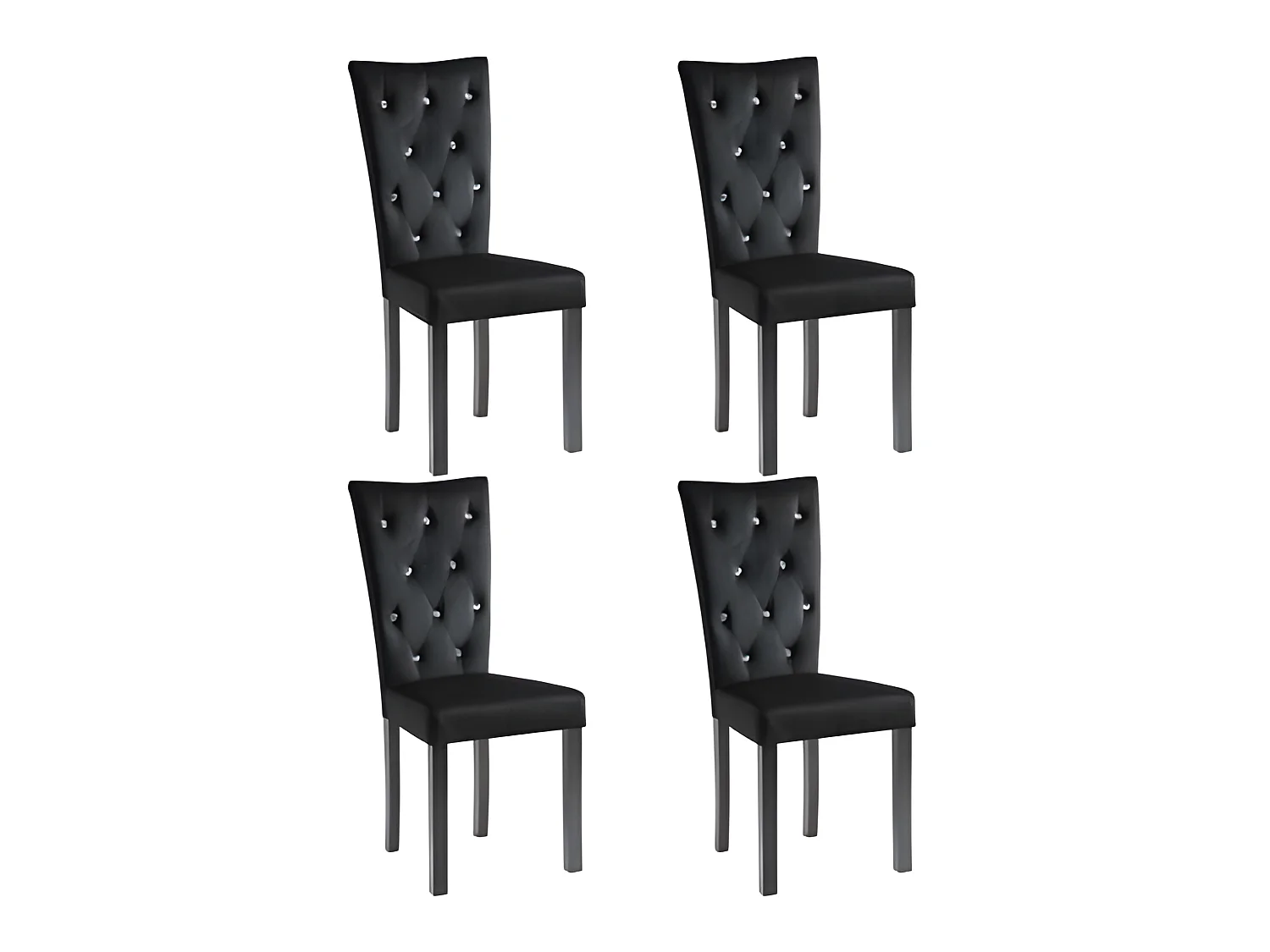 Lot de 4 chaises de salle à manger cuisine boutonnées de cristaux en velours noir CDS021864