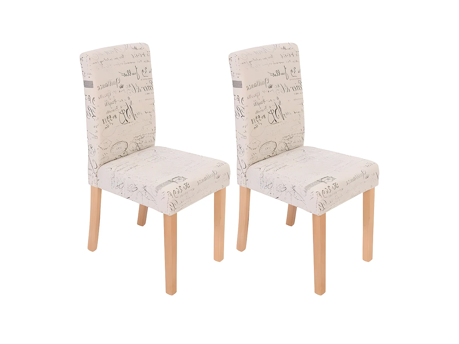 Lot de 2 chaises de salle à manger en tissu crème imprimé pieds clairs CDS04029