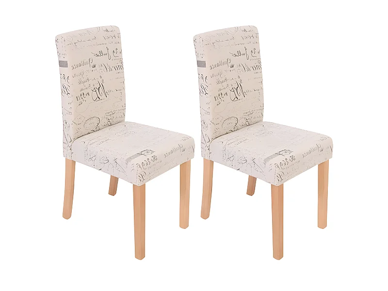 Lot de 2 chaises de salle à manger en tissu crème imprimé pieds clairs CDS04029
