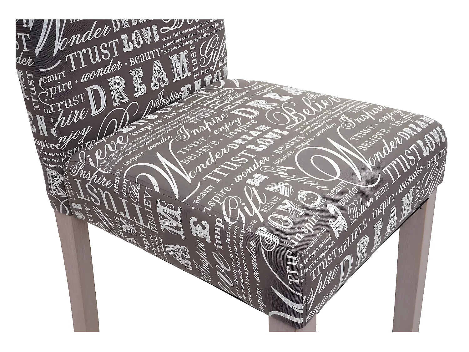 Lot de 2 chaises de salle à manger cuisine en tissu gris motif lettrage des pieds en bois clair 04_0000430